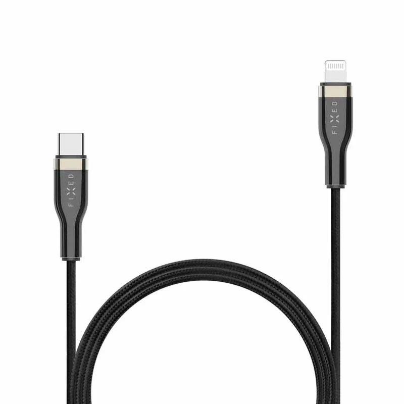 FIXED METAL USB-C/Lightning MFI flätad kabel 2m Svart - 8014746