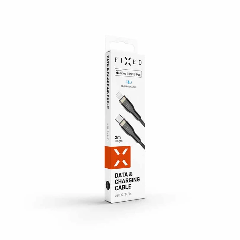 FIXED METAL USB-C/Lightning MFI flätad kabel 2m Svart - 8014746