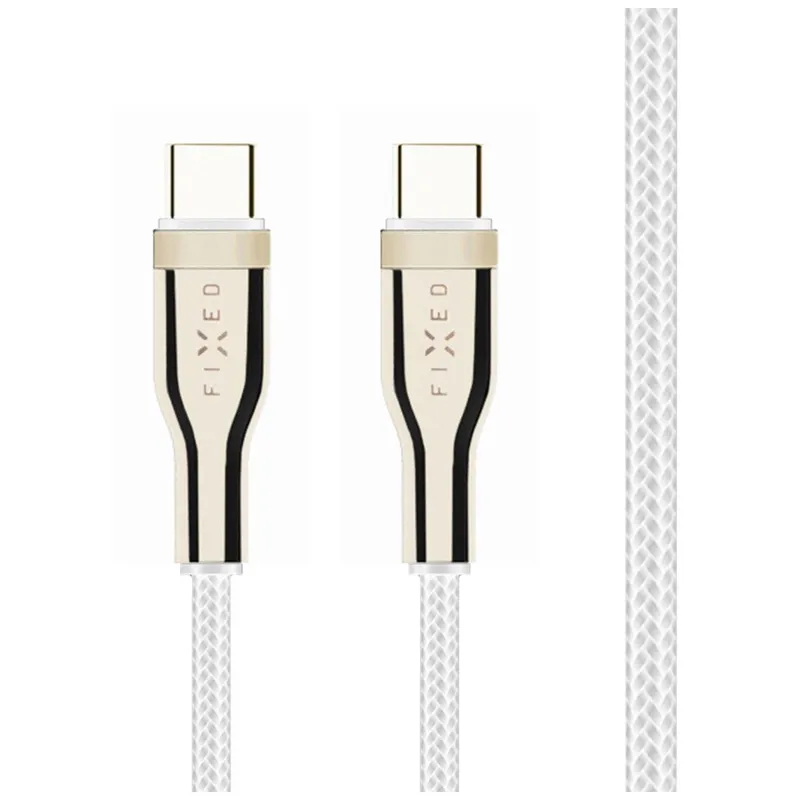 FIXED METAL 100W USB-C/C flätad kabel 1.2m Vit - 8014748