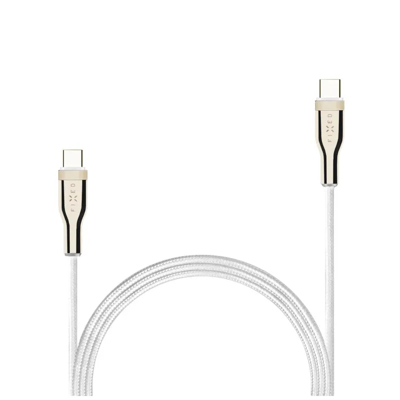 FIXED METAL 100W USB-C/C flätad kabel 1.2m Vit - 8014748