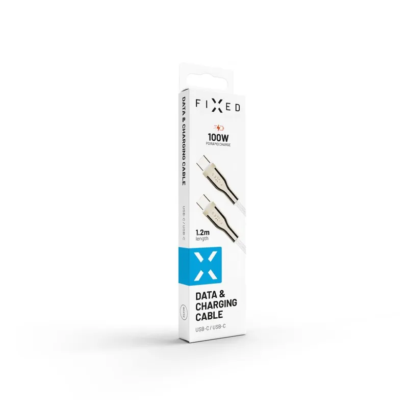 FIXED METAL 100W USB-C/C flätad kabel 1.2m Vit - 8014748