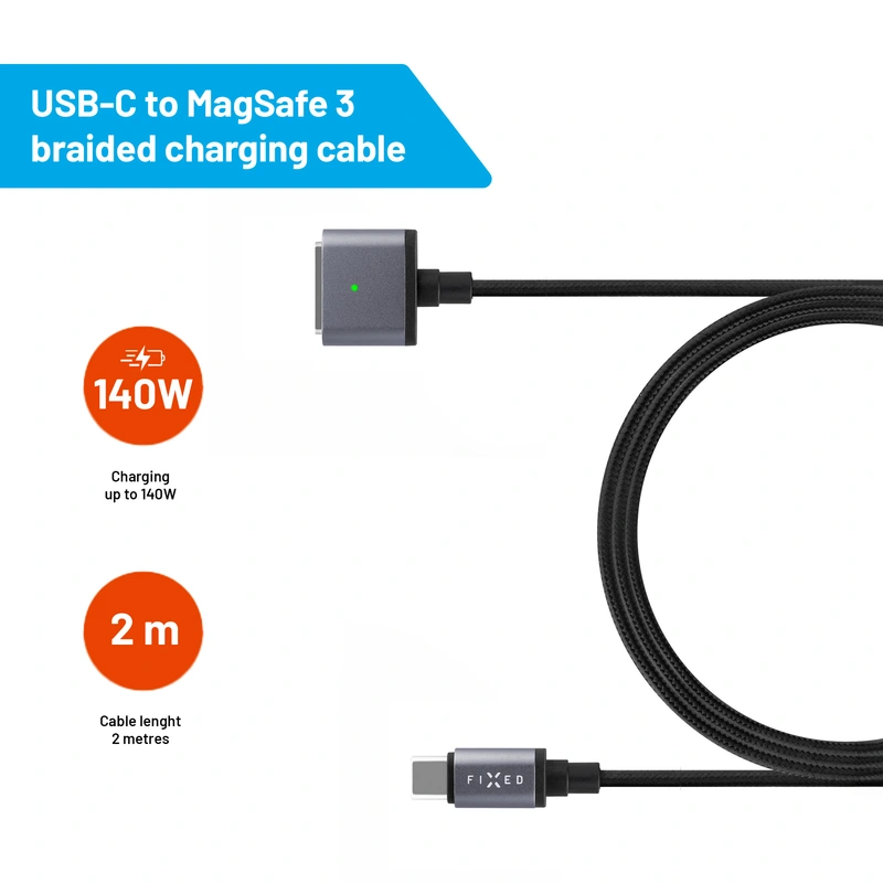 FIXED MacBook MagSafe 3 140W USB-C kabel 2m Svart - 8016104