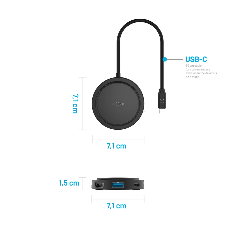 FIXED MagHub 7 i 1 USB-C HUB 4K & trådlös laddning Svart - 8016457