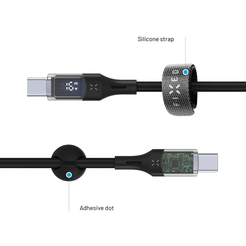 FIXED LED Laddningsdisplay USB-C/C 100W kabel 1.2m Svart - 8016481