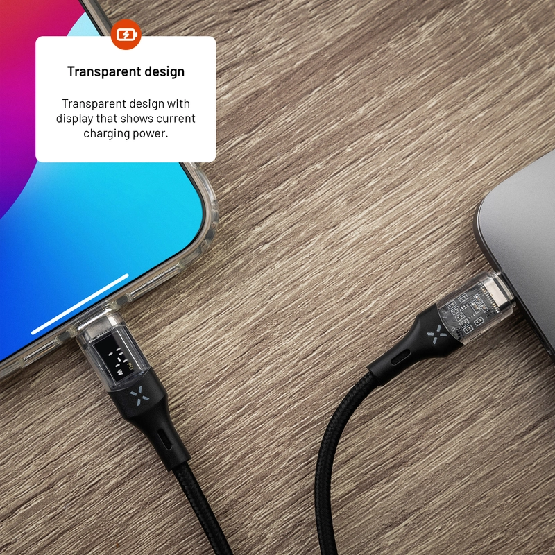 FIXED LED Laddningsdisplay USB-C/C 100W kabel 1.2m Svart - 8016481