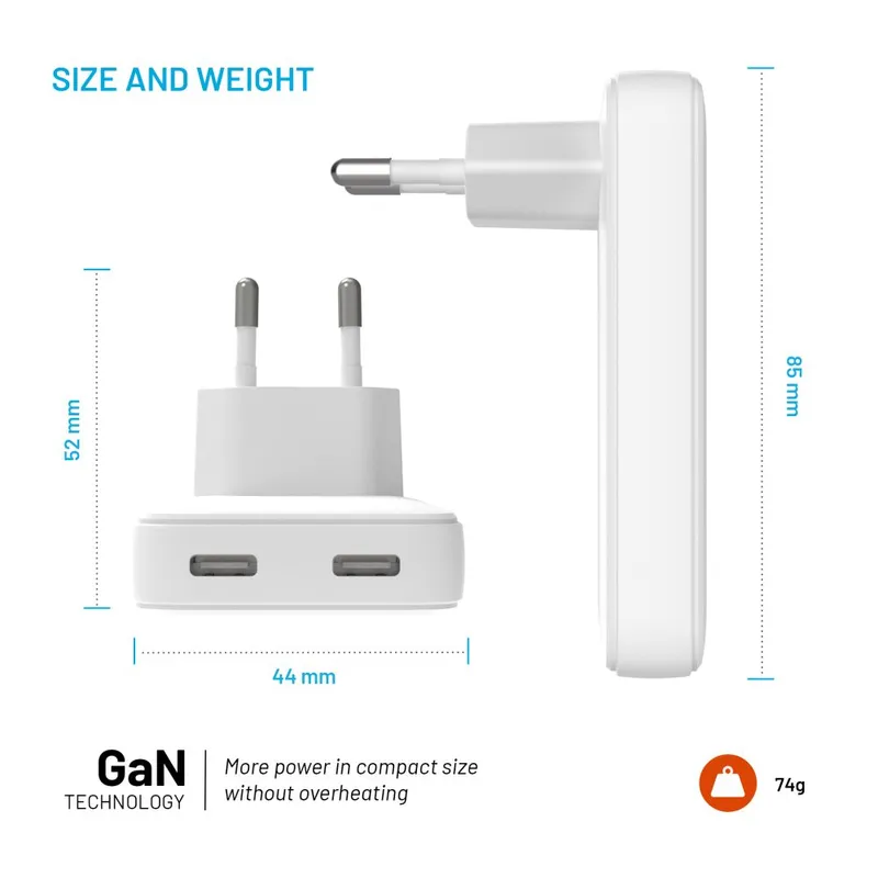 FIXED Slim GaN 90 Super Snabb 2x USB-C laddare 45W Vit - 8016584