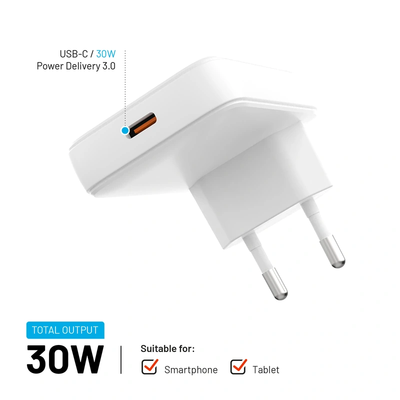 FIXED Slim GaN 90 Super Snabb 1x USB-C laddare 30W Vit - 8016585