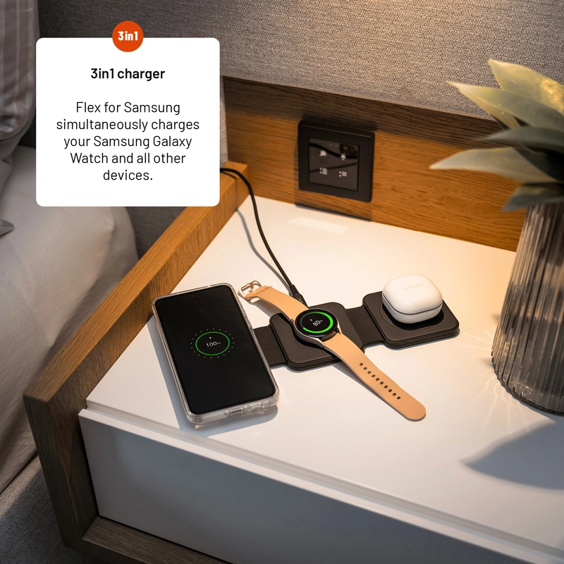 FIXED Flex Samsung 3i1 vikbar trådlös laddare Svart - 8016793