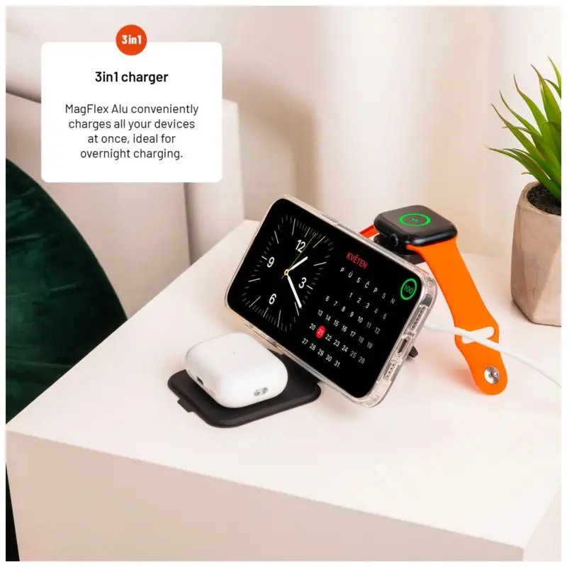 FIXED MagFlex Alu 3i1 vikbar trådlös laddare med stativ - 8017373