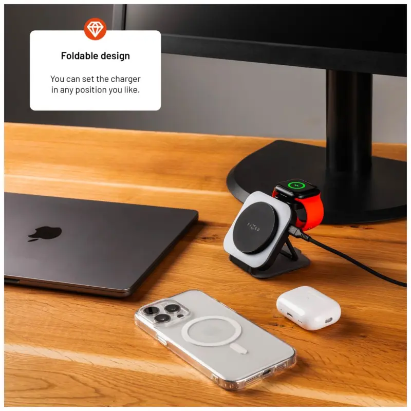 FIXED MagFlex Alu 3i1 vikbar trådlös laddare med stativ - 8017373