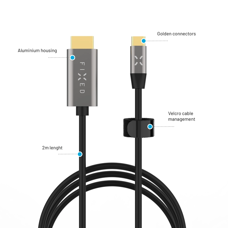FIXED USB-C / HDMI 4K/60 Hz USB 3.1 Gen2 kabel 2m Svart - 8017462
