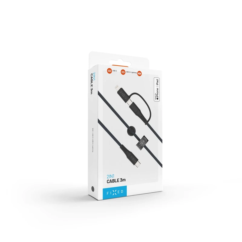 FIXED 2in1 Combo 60W USB-C/Lightning kabel 3m Svart - 8017607