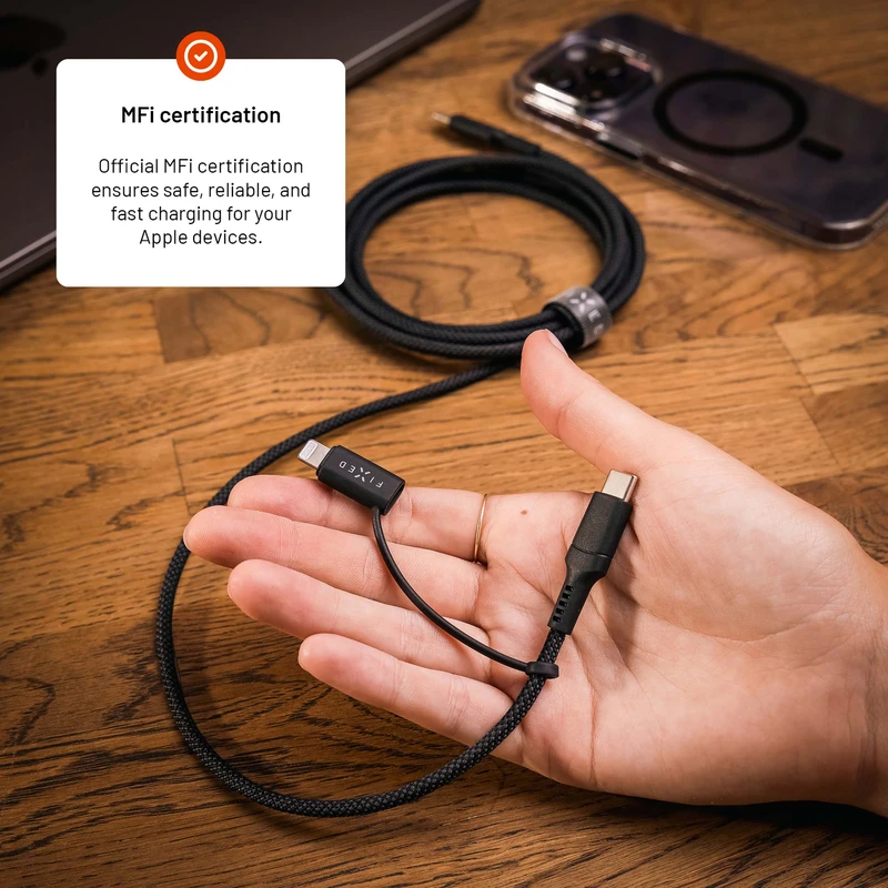 FIXED 2in1 Combo 60W USB-C/Lightning kabel 2m Svart - 8017608