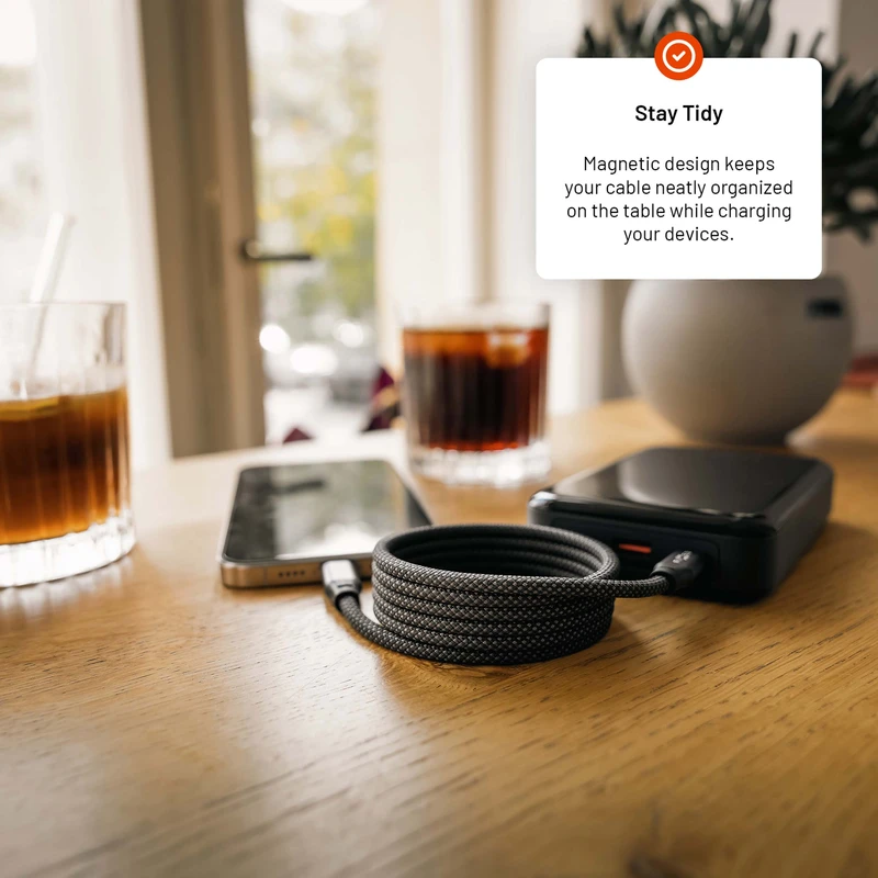 FIXED MAGNETIC 240W USB-C/C trasselfri kabel 1.2m Svart - 8017609