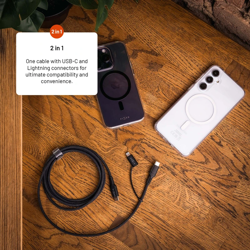 FIXED 2in1 Combo 60W USB-C/Lightning kabel 1.2m Svart - 8017693
