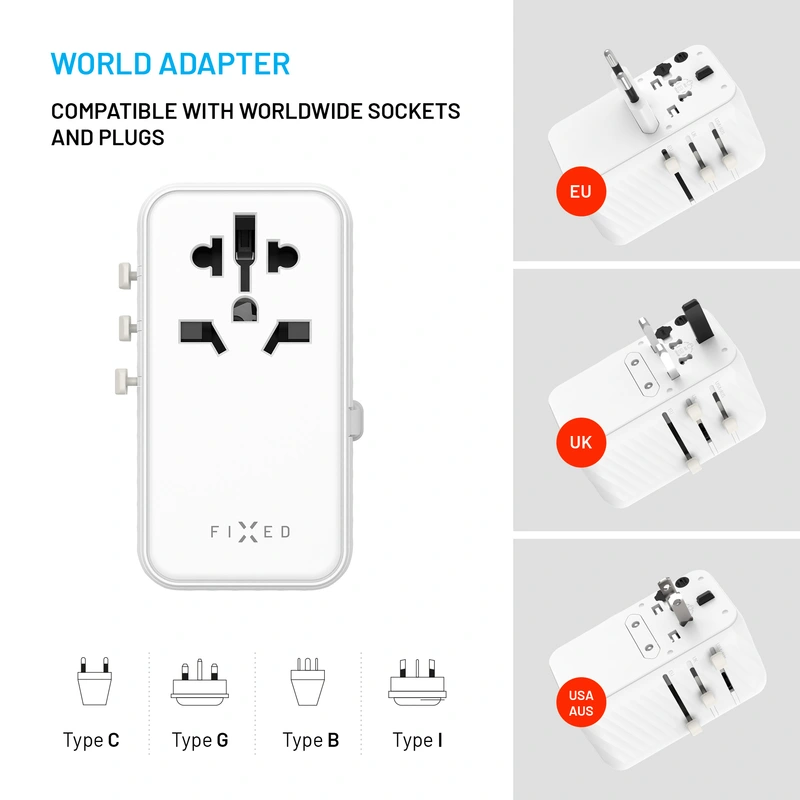FIXED Reseadapter/laddare USB-C/-A 85W EU/UK/USA/AUS - 8017695