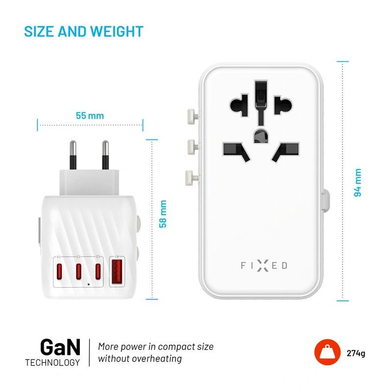 FIXED Reseadapter/laddare USB-C/-A 85W EU/UK/USA/AUS - 8017695
