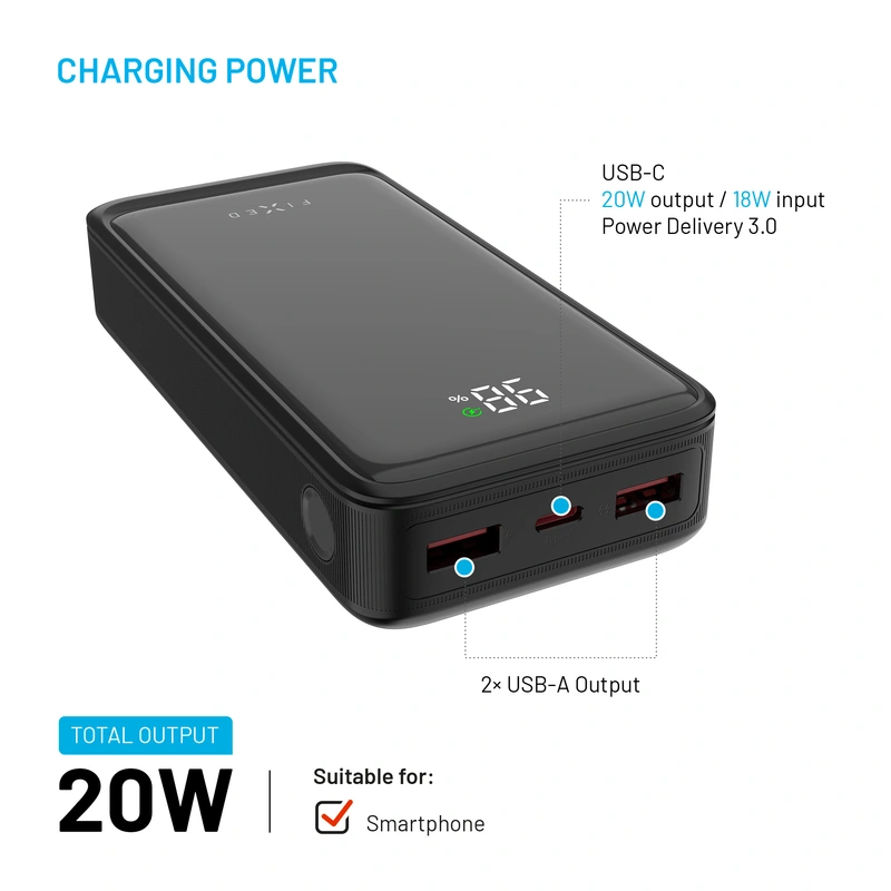 FIXED Zen2 20 USB-C PD 20W Power Bank 20.000 mAh Svart - 8017797