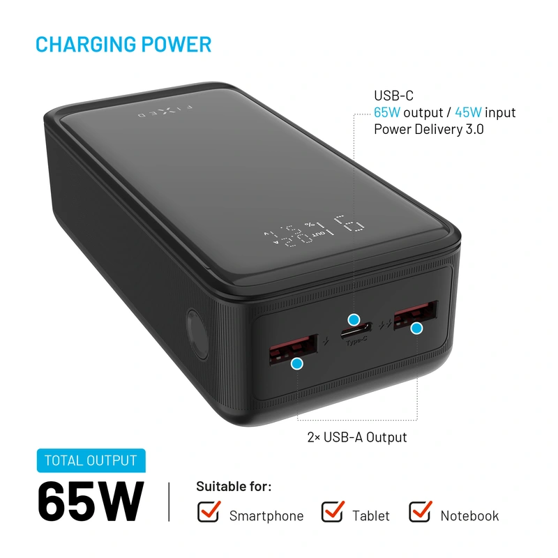 FIXED Zen2 30 Plus USB-C 65W Power Bank 30.000 mAh Svart - 8017799