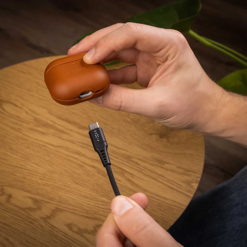 FIXED Äkta läderfodral för Airpods 4/4 ANC Brun - 8017976