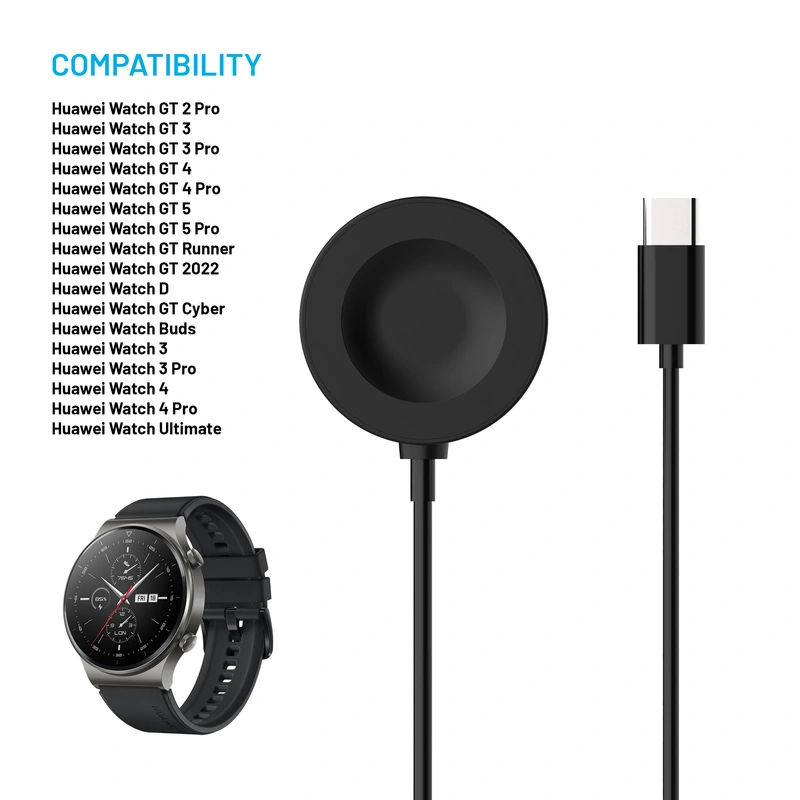 FIXED USB-C Laddningskabel Huawei Watch GT-serien Svart - 8017992