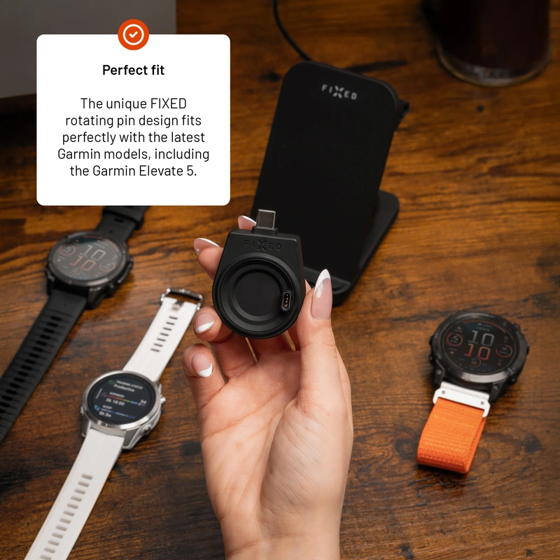 FIXED Trådlös USB-C laddare för Garmin Watch Svart - 8018108