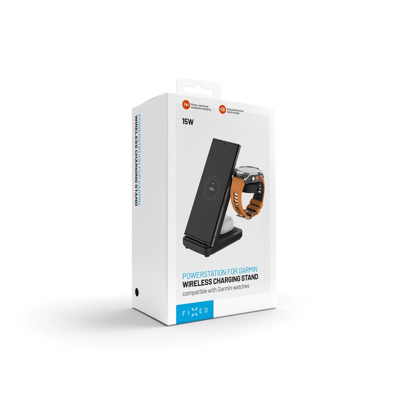 FIXED 3in1 Trådlös Laddstation designad för Garmin Watch Svart - 8018109