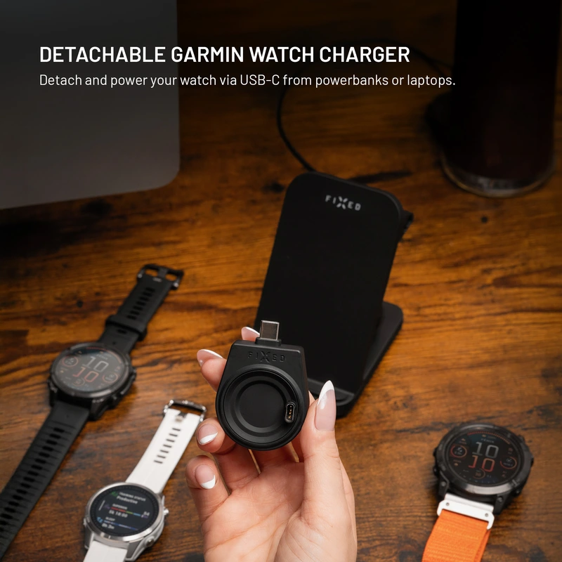 FIXED 3in1 Trådlös Laddstation designad för Garmin Watch Svart - 8018109