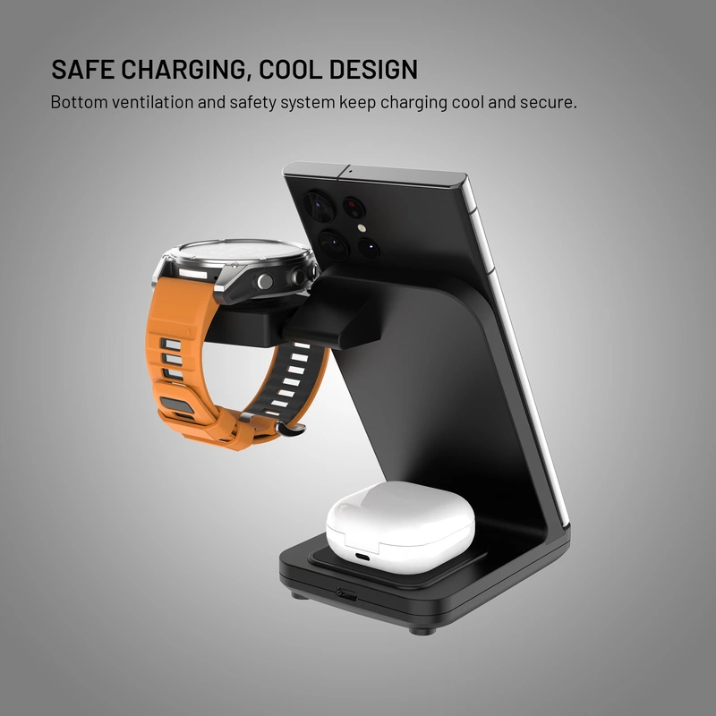 FIXED 3in1 Trådlös Laddstation designad för Garmin Watch Svart - 8018109