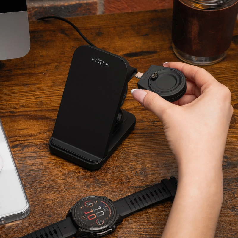 FIXED 3in1 Trådlös Laddstation designad för Garmin Watch Svart - 8018109