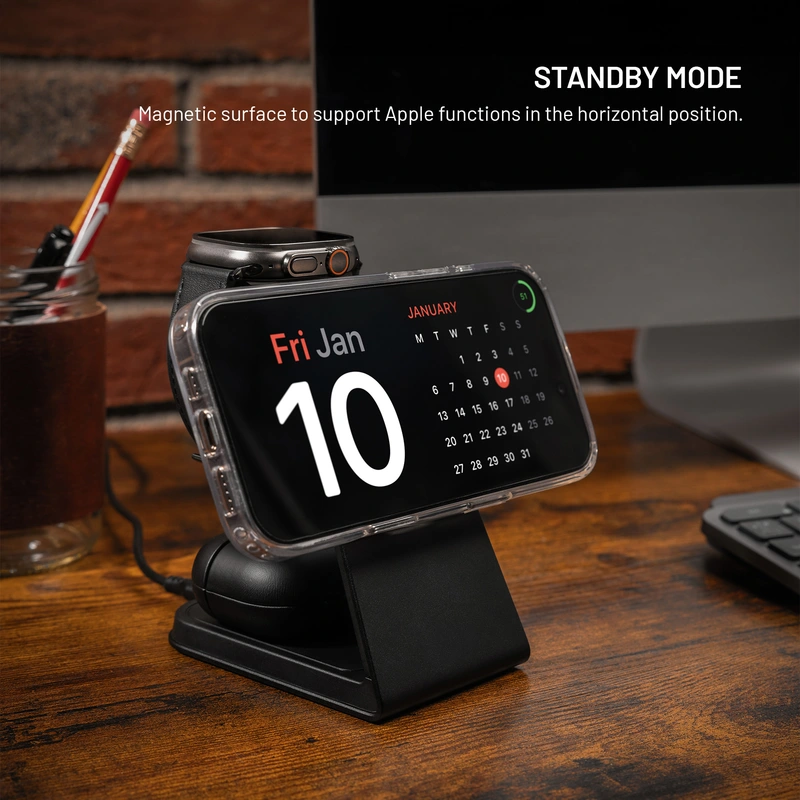 FIXED 3in1 Mag ALU Qi2 Trådlös Laddstation Svart - 8018212