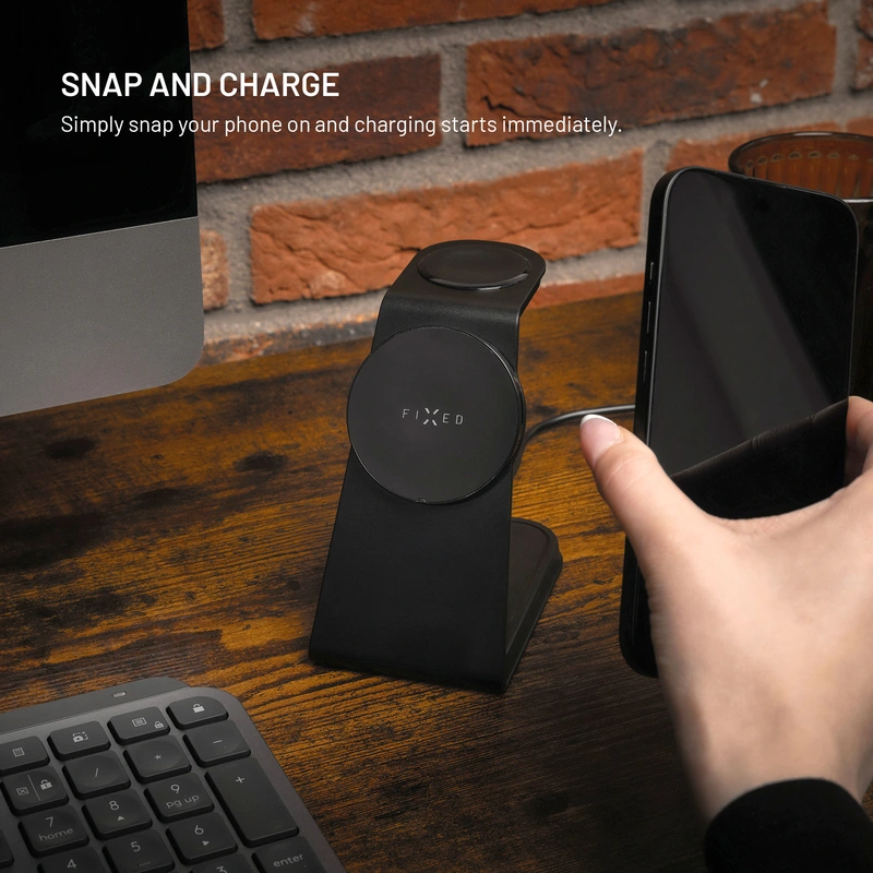 FIXED 3in1 Mag ALU Qi2 Trådlös Laddstation Svart - 8018212