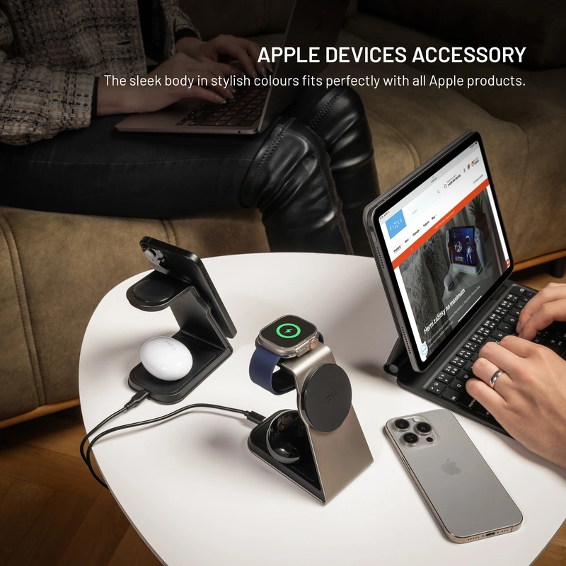 FIXED 3in1 Mag ALU Qi2 Trådlös Laddstation Titanium - 8018213