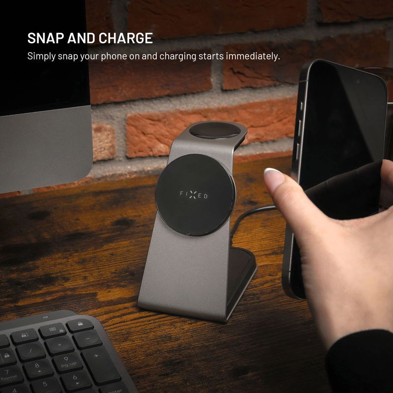 FIXED 3in1 Mag ALU Qi2 Trådlös Laddstation Titanium - 8018213