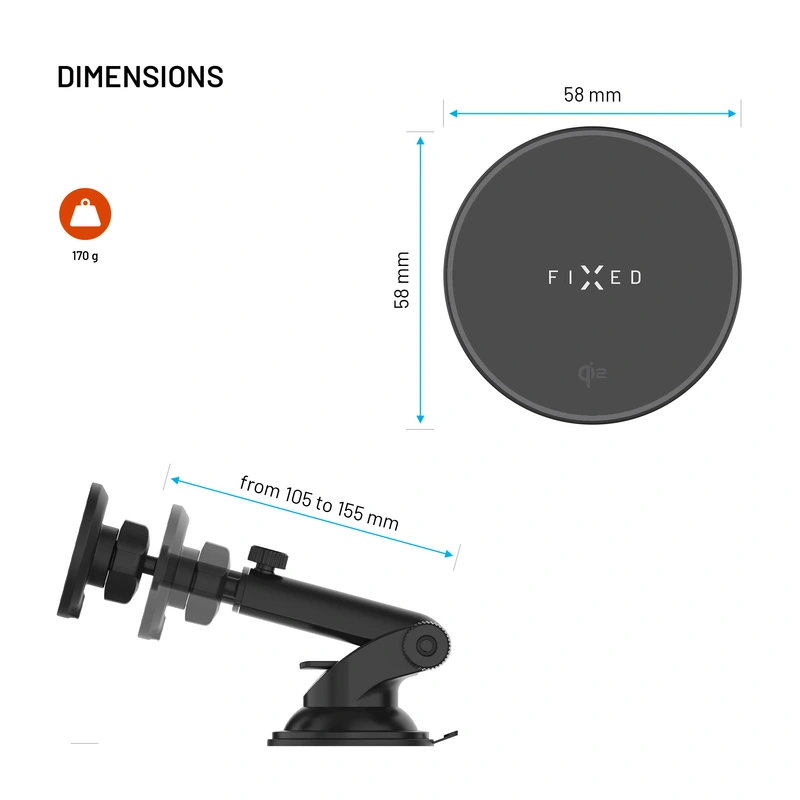 FIXED MagRound2 XL 15W Telefonhållare för vindruta/dashboard - 8018353