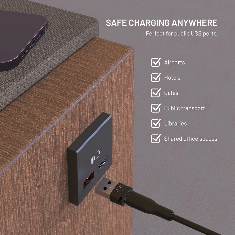 FIXED Data Blocker 2in1 USB-A & USB-C 240W för säker laddning Svart - 8018432