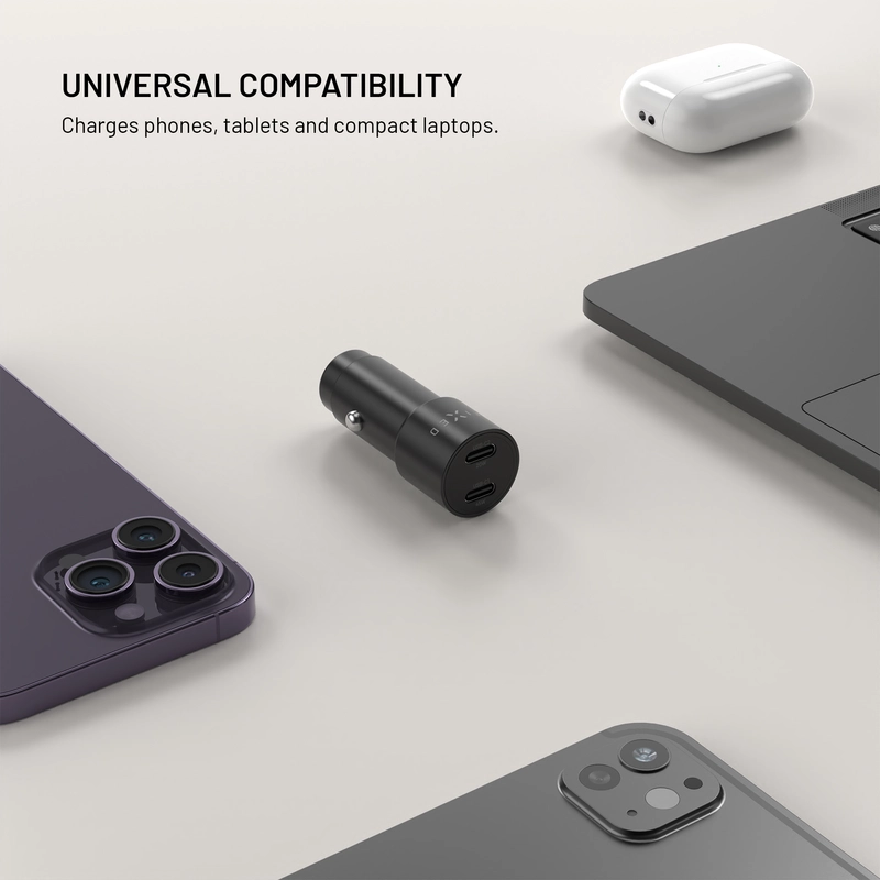 FIXED Supersnabb 65W 2x USB-C billaddare Svart - 8018550