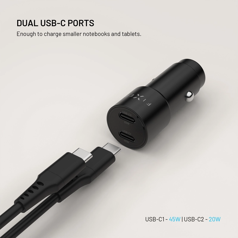 FIXED Supersnabb 65W 2x USB-C billaddare Svart - 8018550