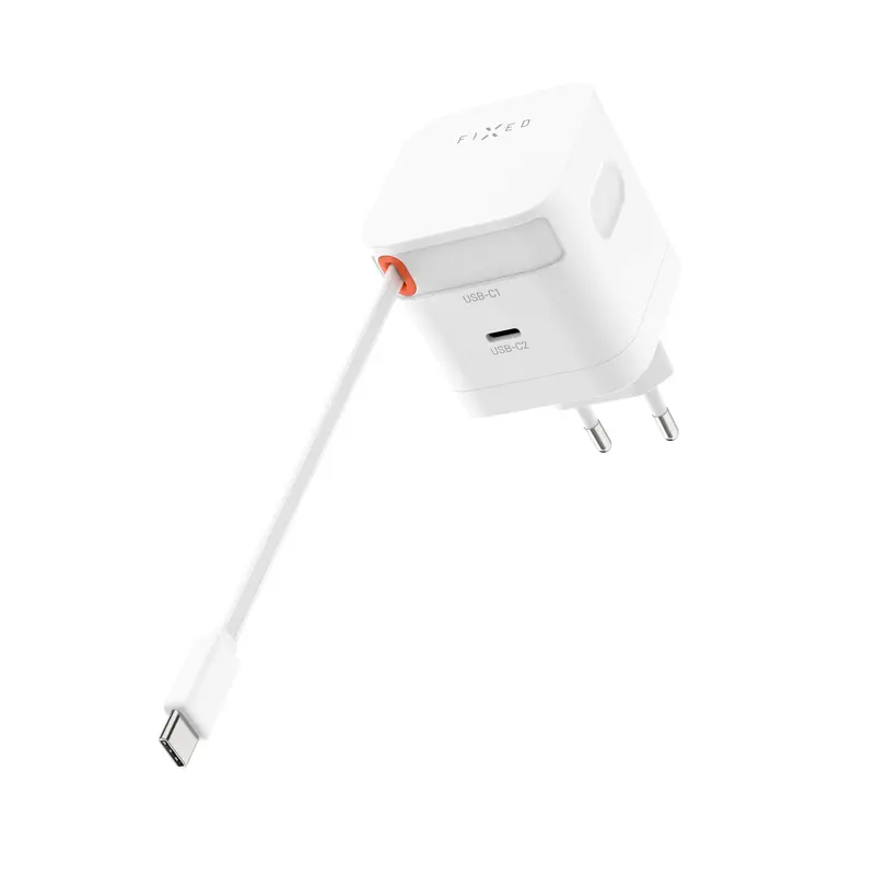 FIXED Supersnabb dubbel USB-C-laddare med utdragbar kabel 65W Vit - 8018601