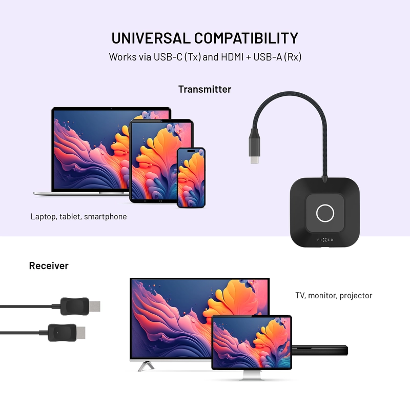 FIXED AirLink Trådlös USB-C/HDMI-sändare Svart - 8018637