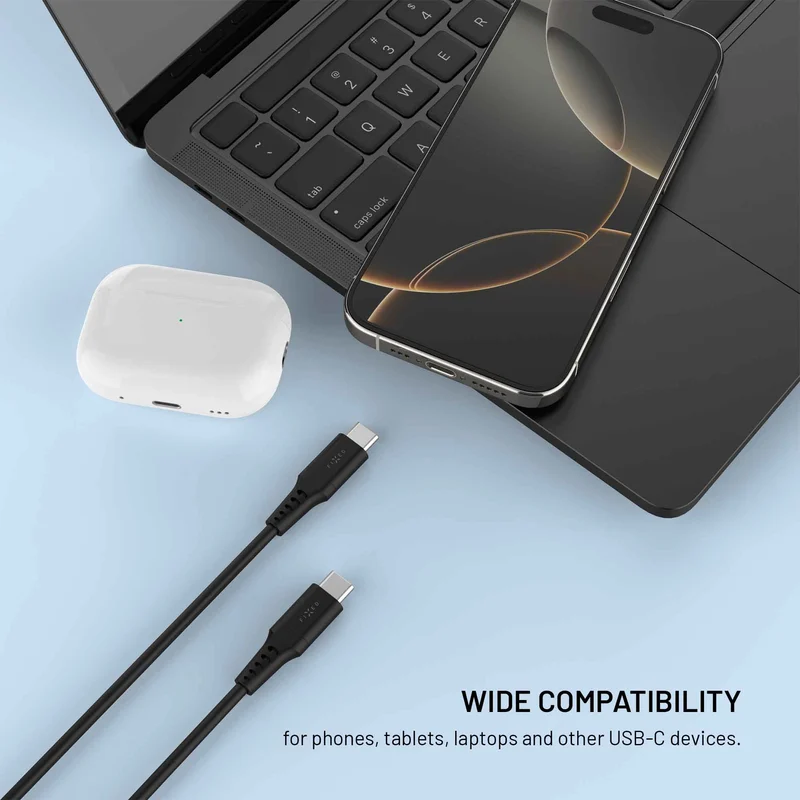 FIXED LIQUID silikonkabel 60W USB-C/C 0.3m Svart - 8019018