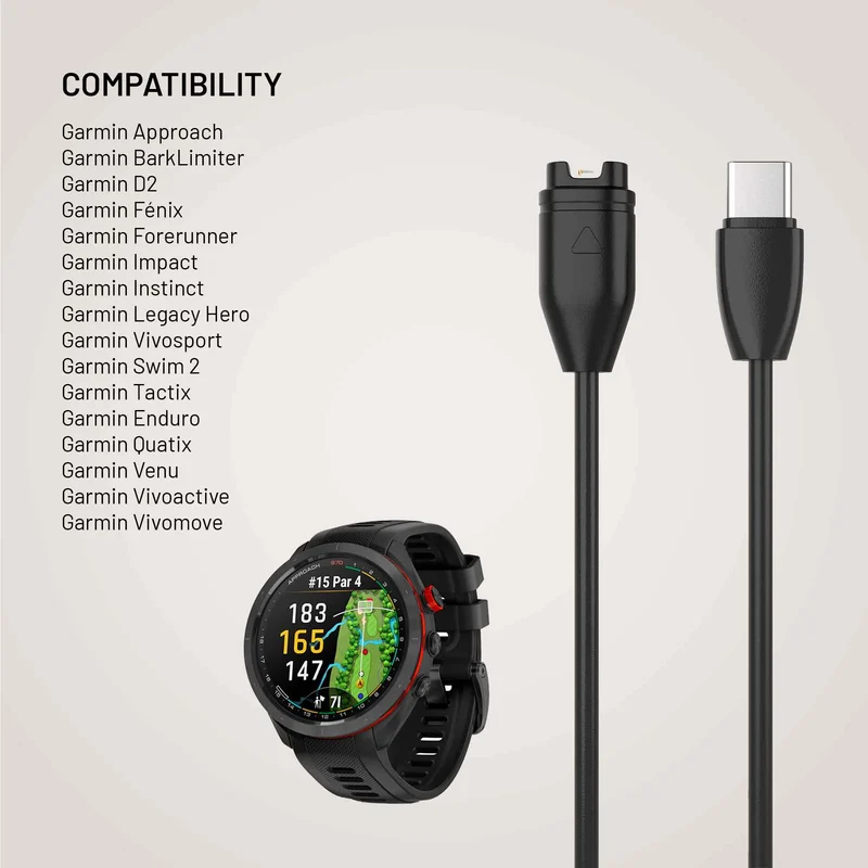 FIXED USB-C Laddningskabel för Garmin Smartwatch 2M Svart - 8019086