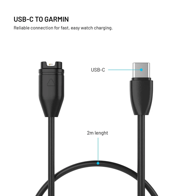 FIXED USB-C Laddningskabel för Garmin Smartwatch 2M Svart - 8019086