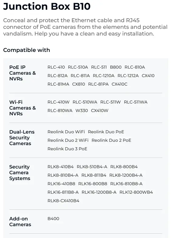 Reolink B10 Kopplingsdosa Vit - 8977575