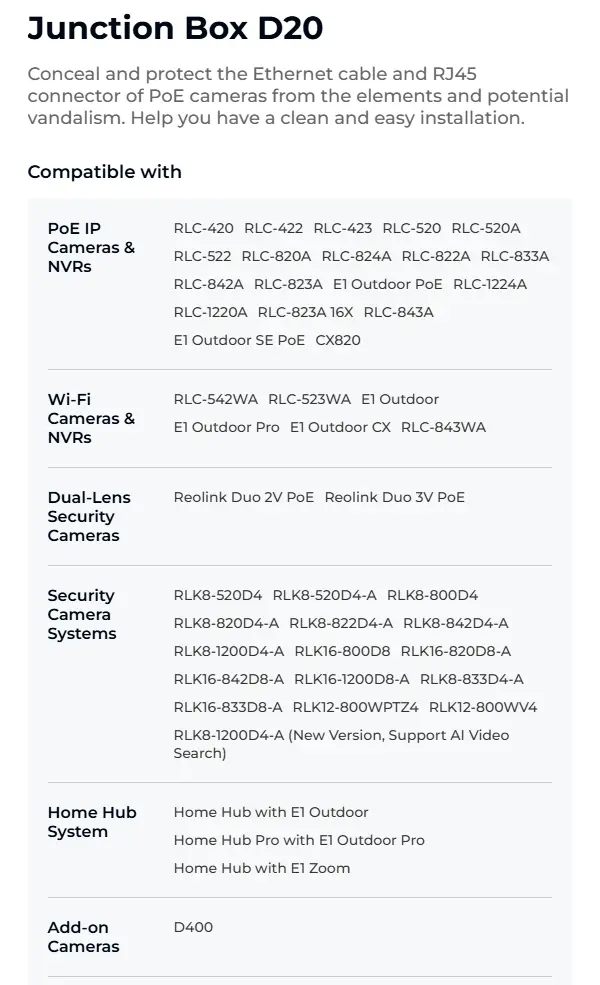 Reolink D20 Kopplingsdosa Vit - 8977576