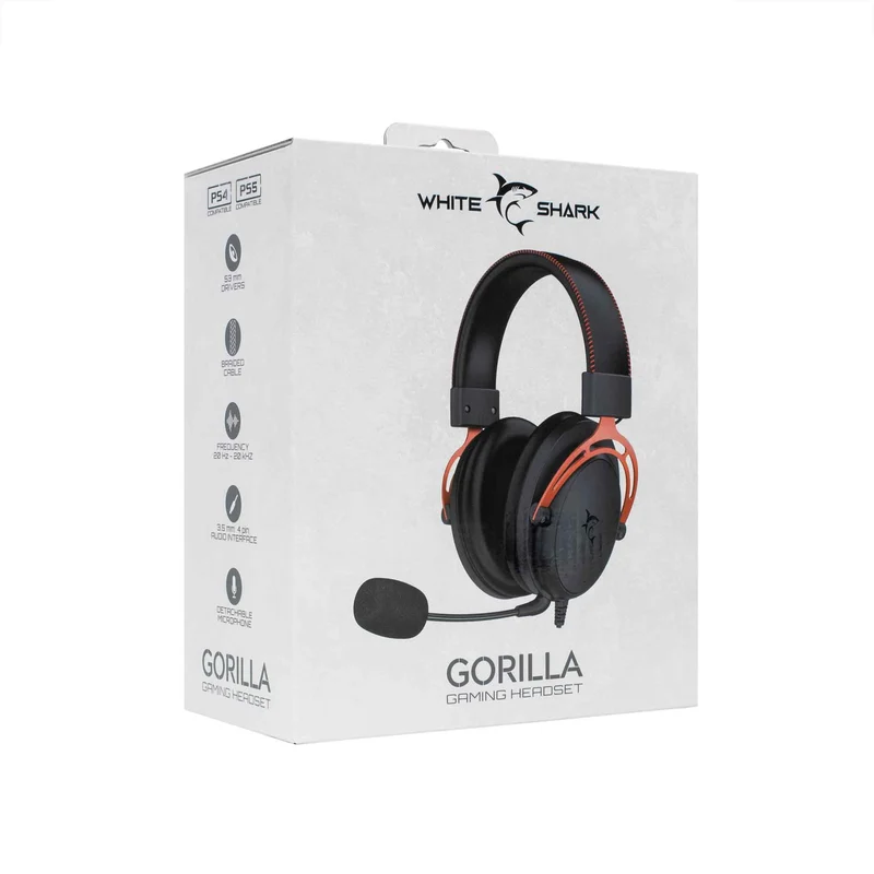 White Shark GORILLA Over-Ear Spelheadset Svart/Röd - 9450240