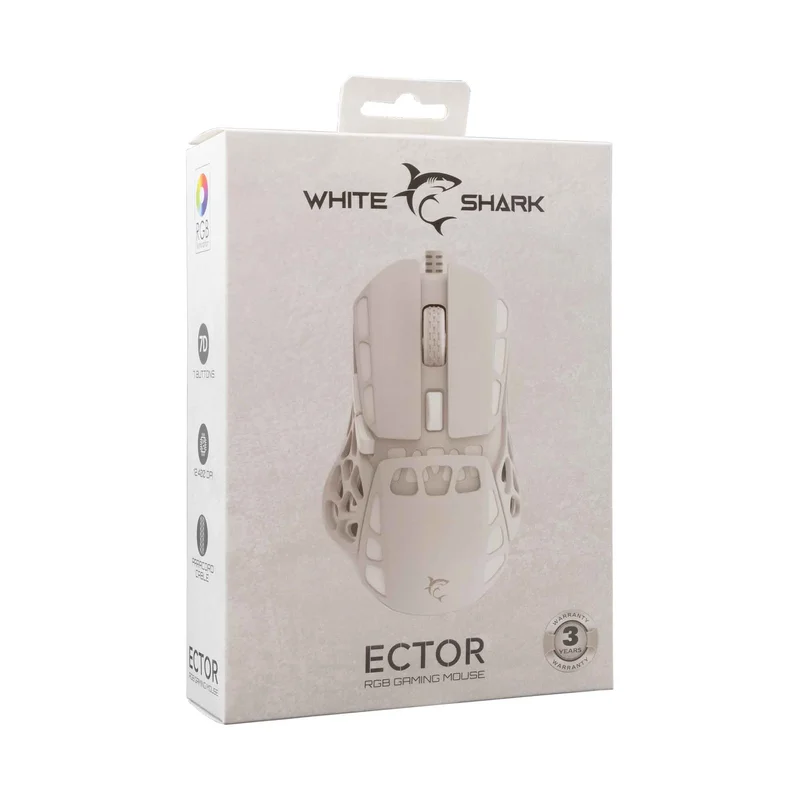 White Shark ECTOR Spelmöss 7D 12.400dpi Vit - 9450441