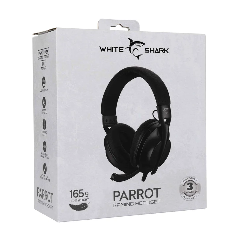 White Shark PARROT On-Ear Spelheadset Svart - 9450502