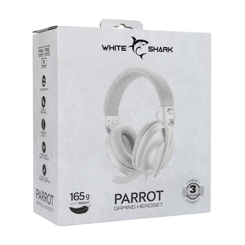White Shark PARROT On-Ear Spelheadset Vit/Grå - 9450503