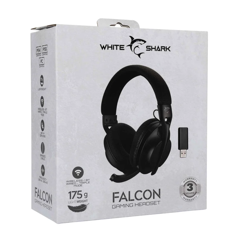 White Shark FALCON Trådlöst On-Ear Spelheadset Svart - 9450505